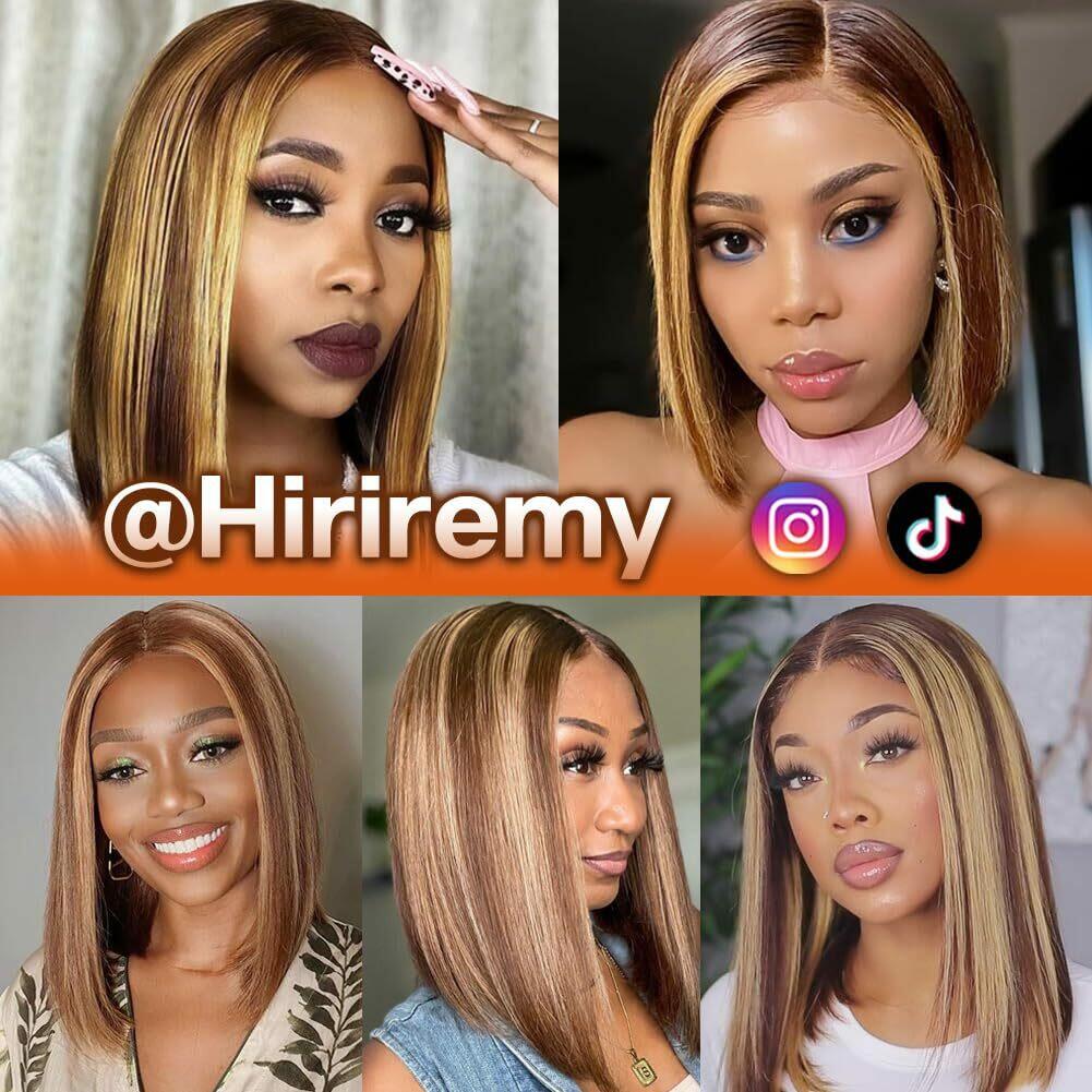 Highlight Bob Wig Human Hair 13x4 HD Lace Front Wigs Human Hair Pre Plucked H...