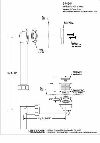Westbrass 594244-12 14" White Tubular Bath Waste & Overflow Assembly with Twist