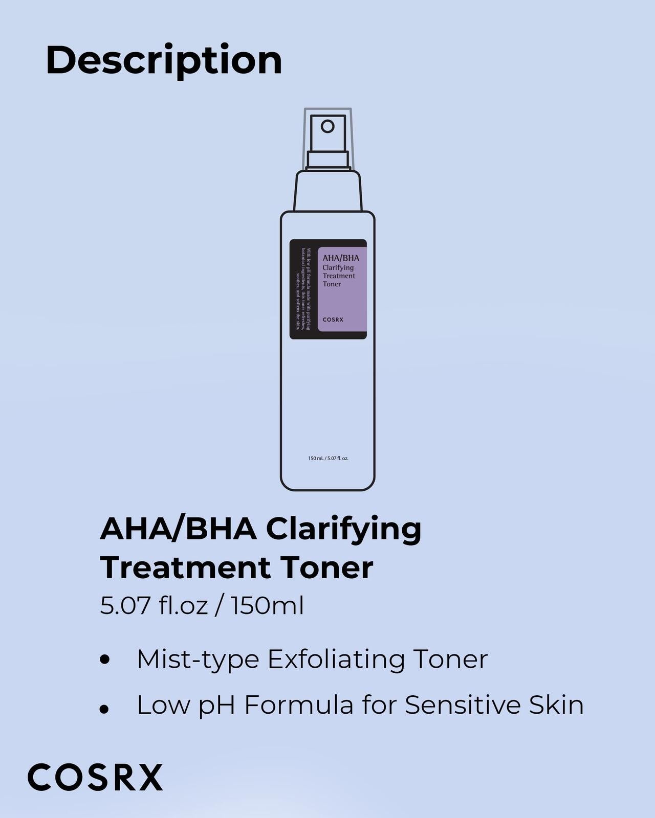 COSRX AHA/BHA Treatment Toner 5.07 fl.oz/ 150ml, Facial Exfoliating Spray for