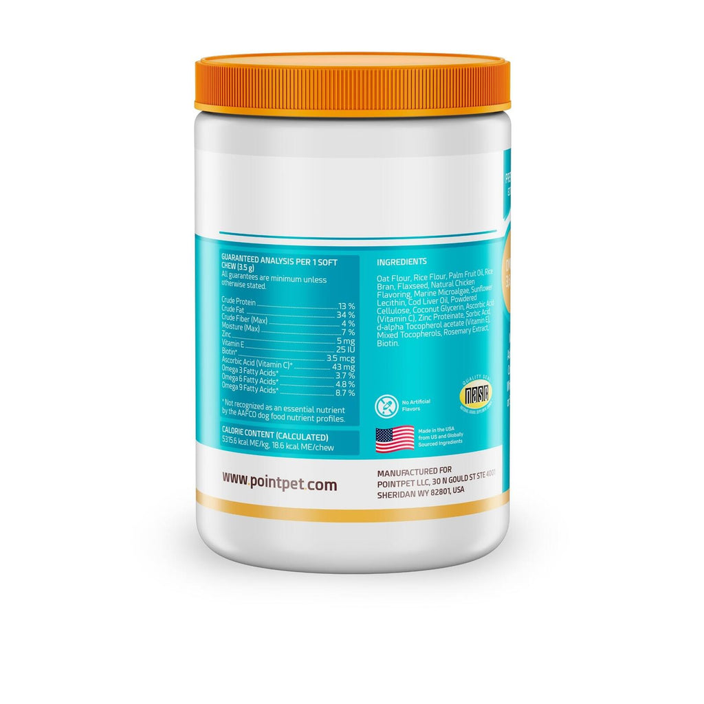 PointPet Omega-3, 6 & 9, 120 Count - Skin & Coat Support Soft Bites - EPA, Fish