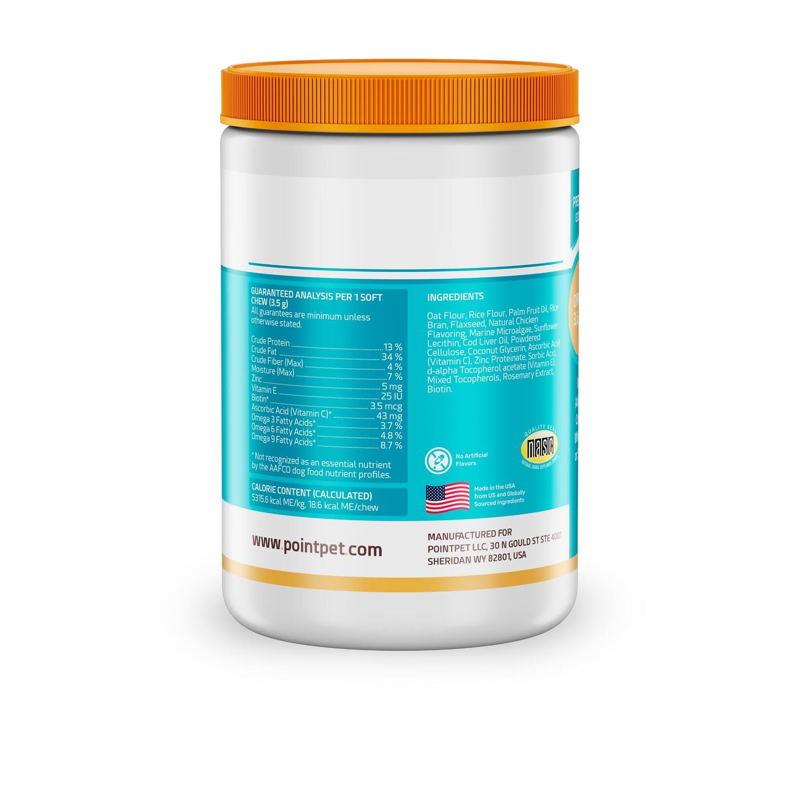 PointPet Omega-3, 6 & 9, 120 Count - Skin & Coat Support Soft Bites - EPA, Fish
