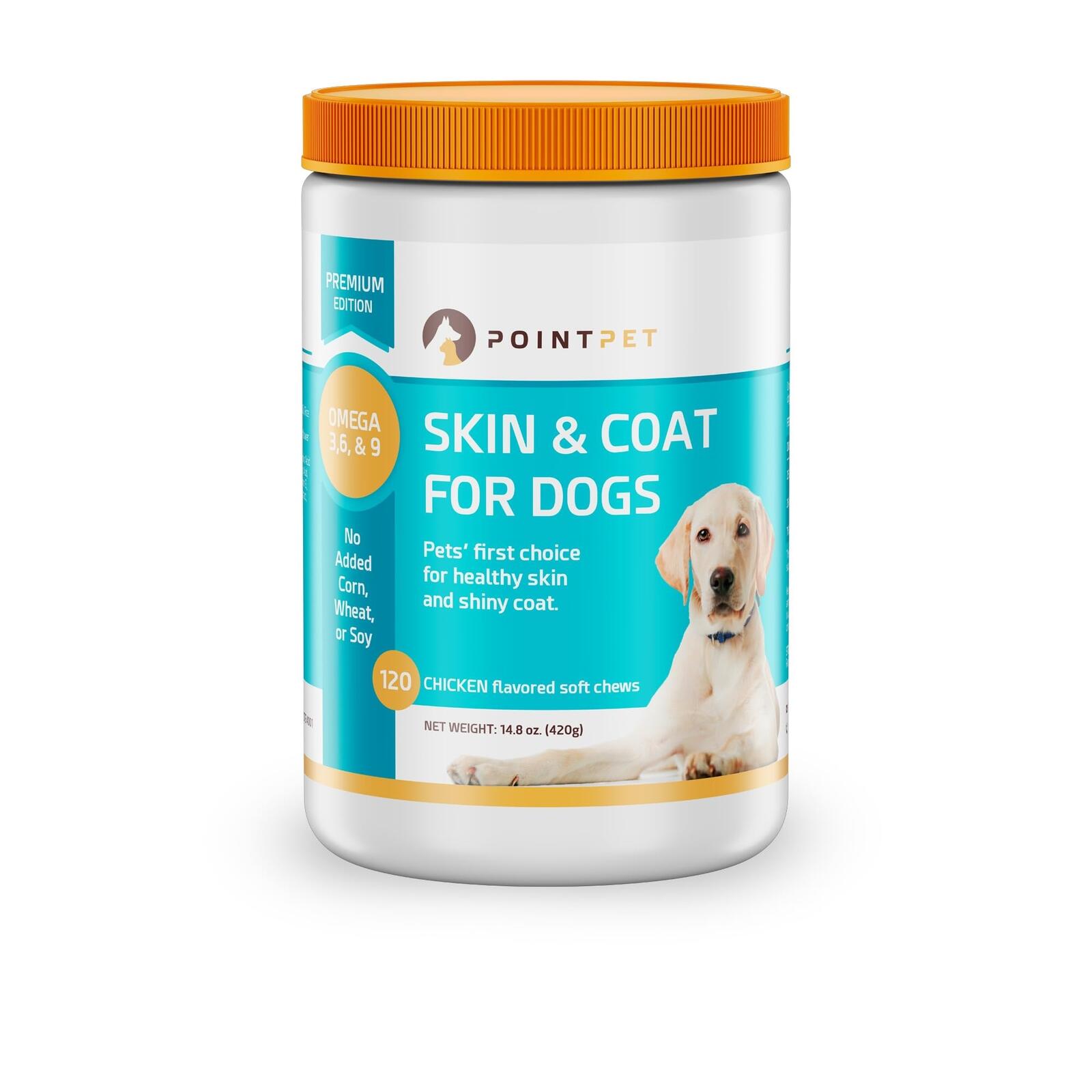 PointPet Omega-3, 6 & 9, 120 Count - Skin & Coat Support Soft Bites - EPA, Fish