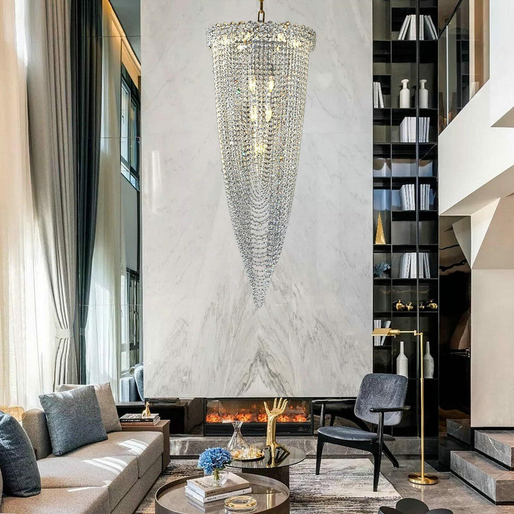 YOVINO 12-Light Modern Crystal Chandelier Gold Round Foyer Light