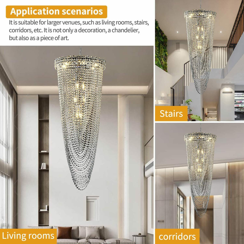 YOVINO 12-Light Modern Crystal Chandelier Gold Round Foyer Light