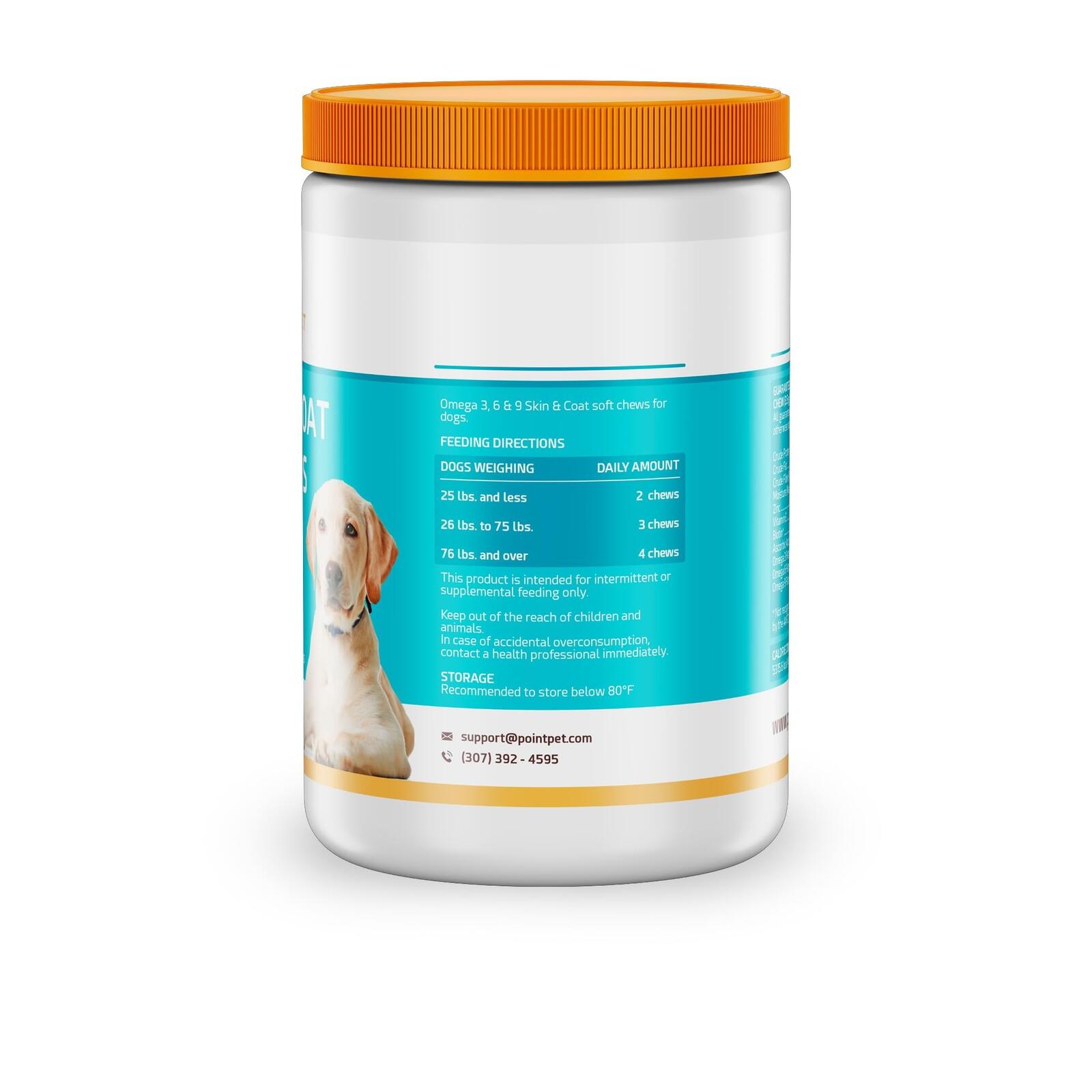 PointPet Omega-3, 6 & 9, 120 Count - Skin & Coat Support Soft Bites - EPA, Fish