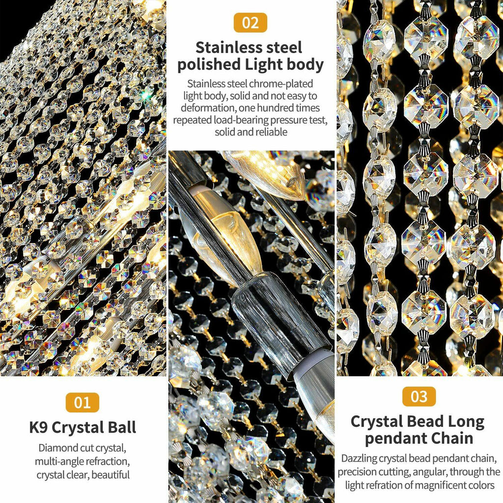 YOVINO 12-Light Modern Crystal Chandelier Gold Round Foyer Light
