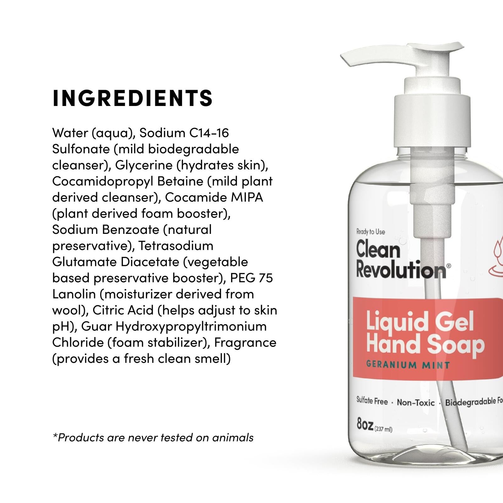 Clean Revolution Liquid Gel Hand Soap Silky Rich Liquid Quick Lather Fast Rin...