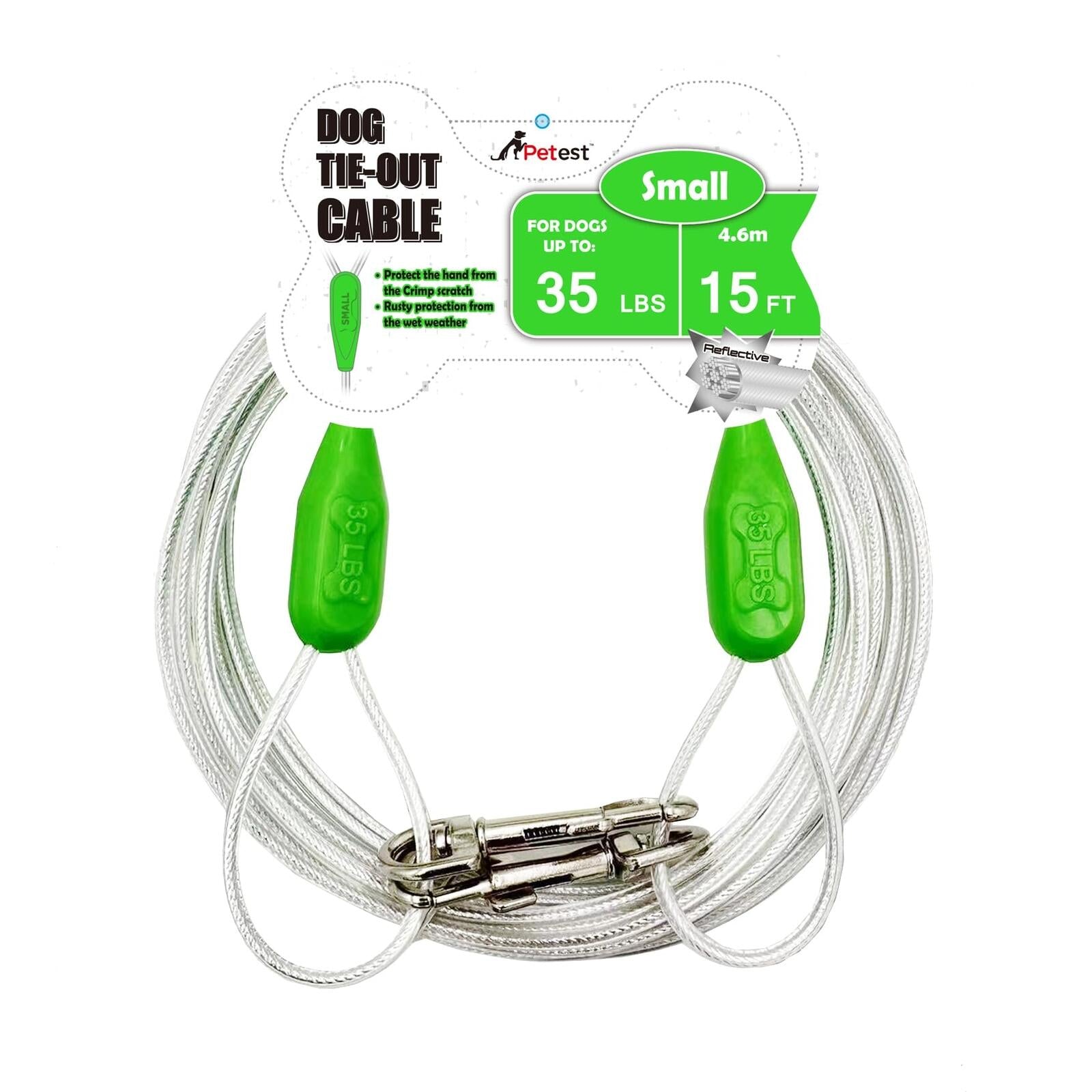 Petest 30ft Reflective Tie-Out Cable for Large Dogs Up to 90 Pounds