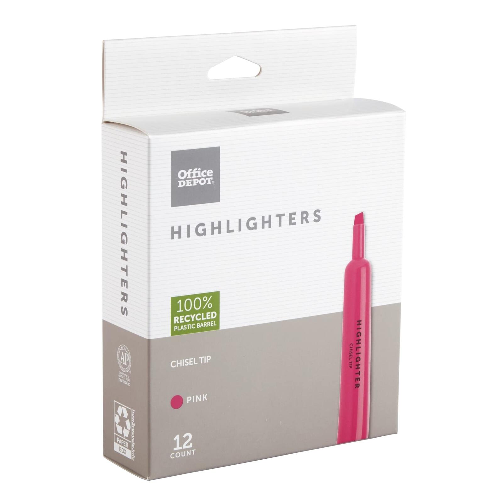 Office Depot Chisel-Tip Highlighter, 100% Recycled Plastic, Fluorescent Pink,