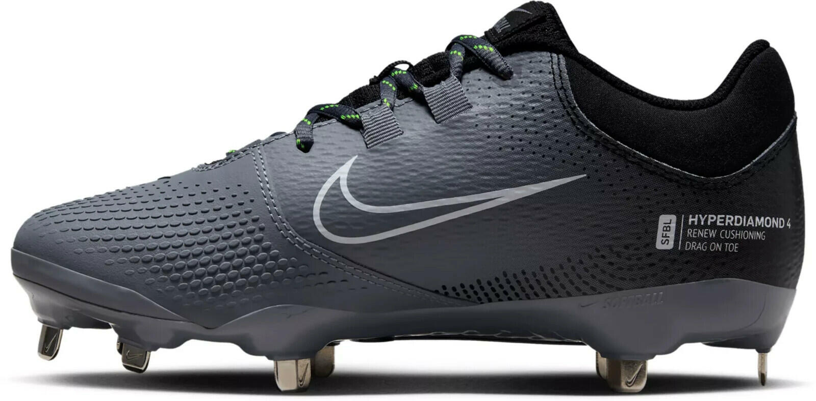 Nike Women's Hyperdiamond 4 Pro Metal Softball Cleats, Black/White/Grey, Sz-9.5
