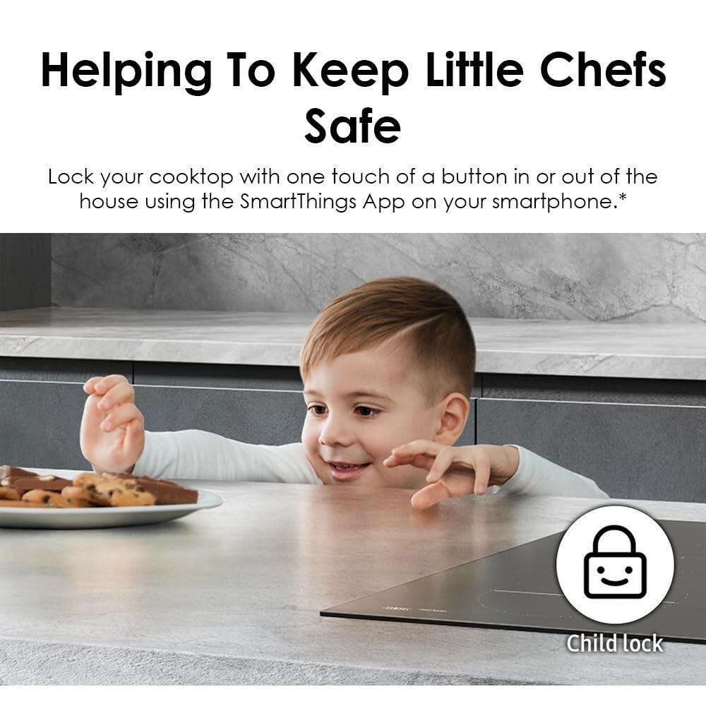 SAMSUNG 30" Built In Smart Induction Cooktop with Wi-Fi, 4 Elements, Black,