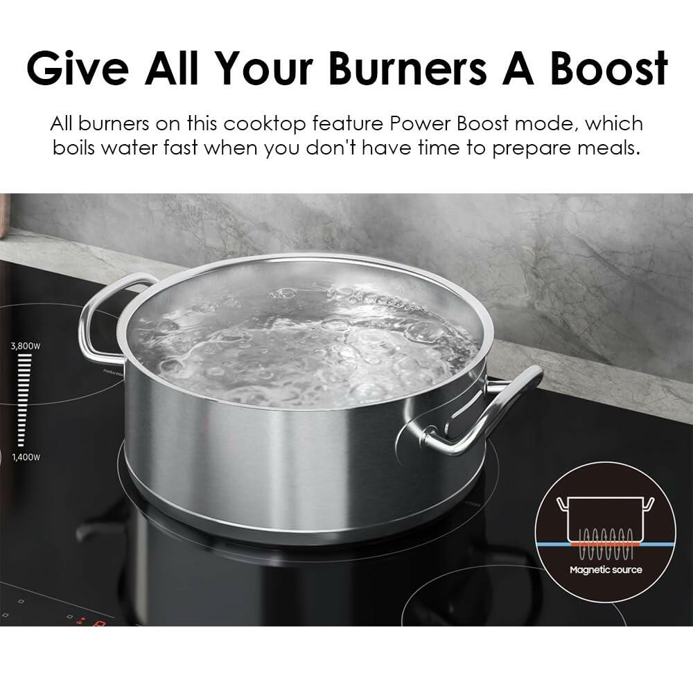 SAMSUNG 30" Built In Smart Induction Cooktop with Wi-Fi, 4 Elements, Black,