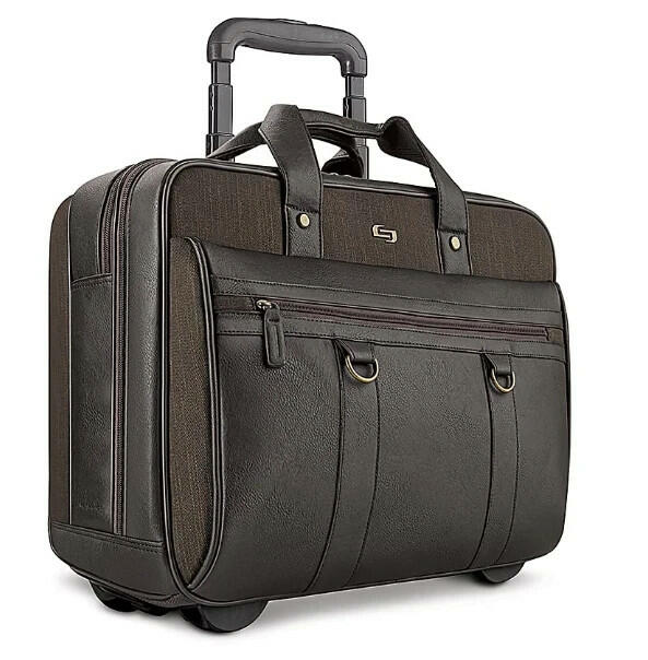 Solo New York Executive Rolling Laptop Case 17.3" Brown Olive Briefcase Bag