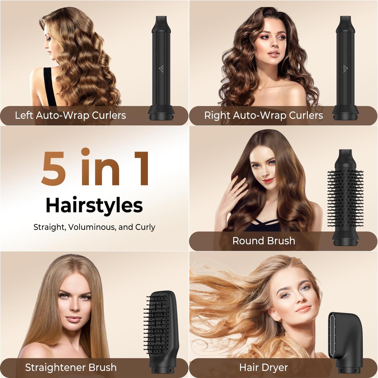 JINYAWA 5 in 1 Hot Air Styler 110000 RPM High-Speed Ionic Hair Dryer Brush Au...