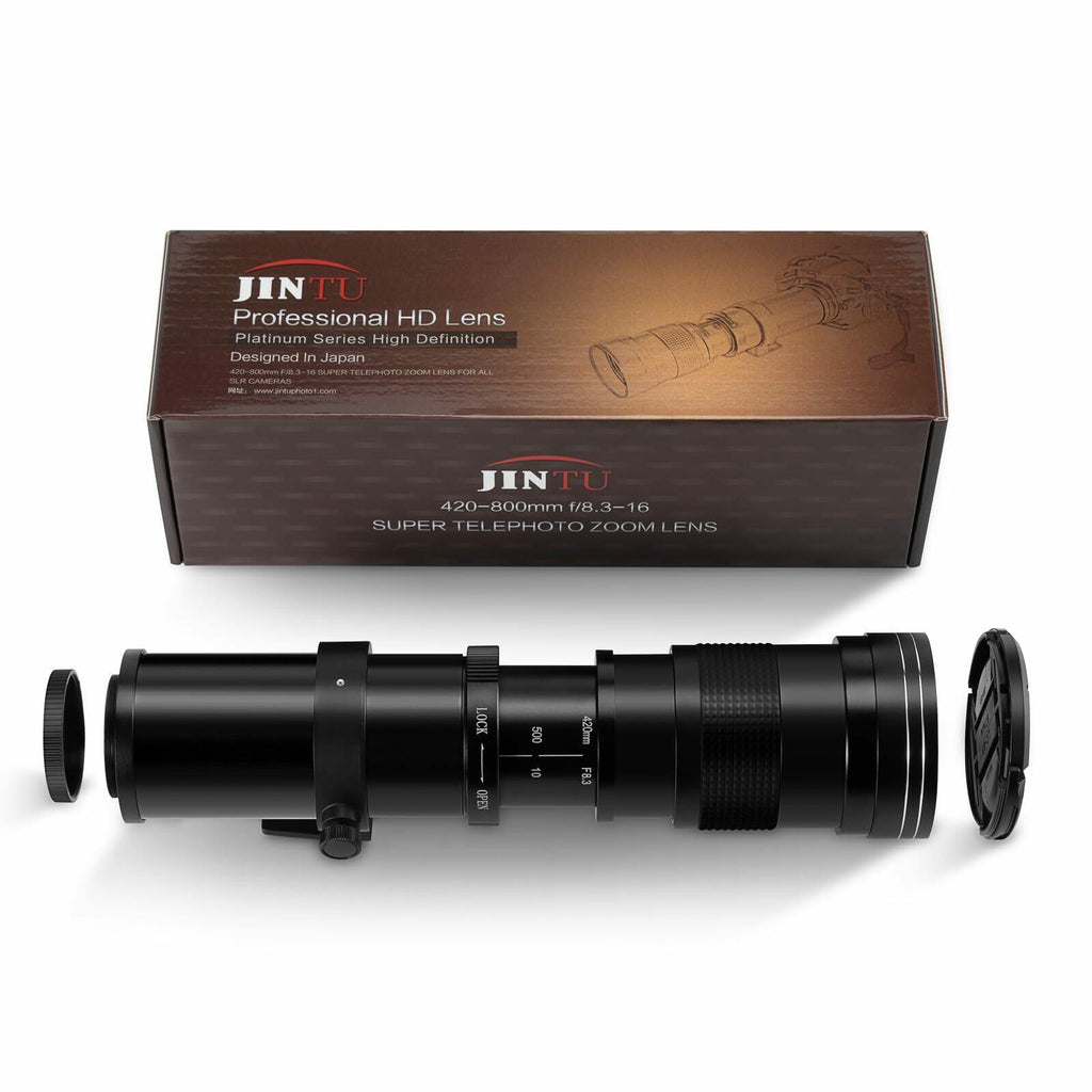 JINTU 420-800mm f/ 8.3 Manual Telephoto Zoom Lens + T-Mount for Canon EOS Rebel