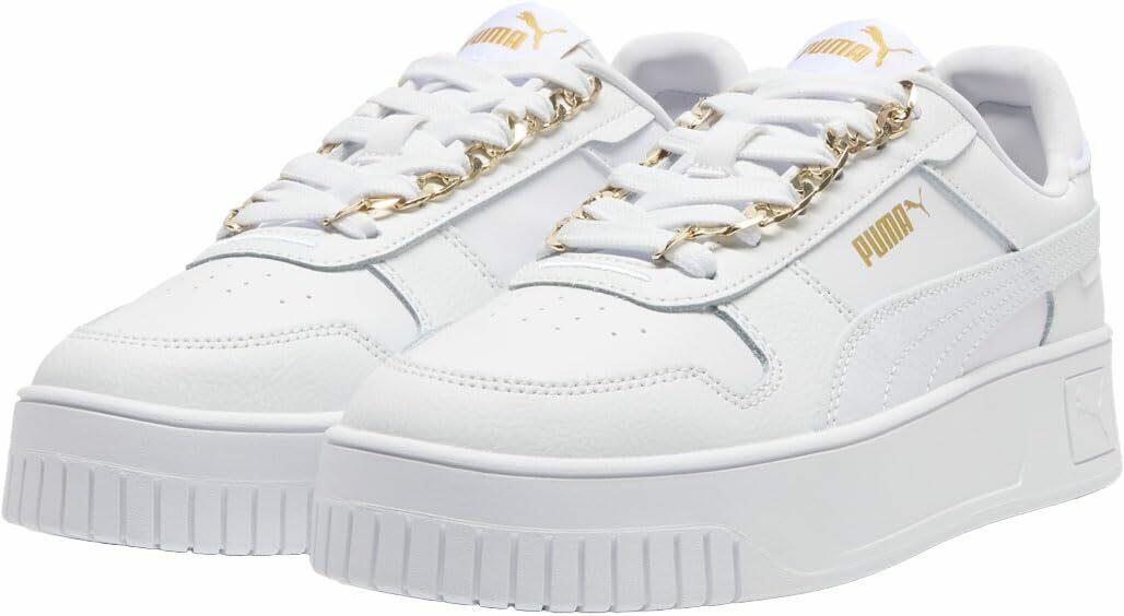 PUMA Women's Carina Street Shoes Sneaker, White-White-Metallic Gold, 9
