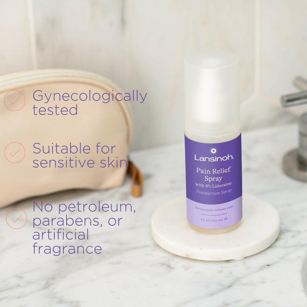 Lansinoh 4% Lidocaine Perineal Spray, Pain Relief for Postpartum Care, 3.5