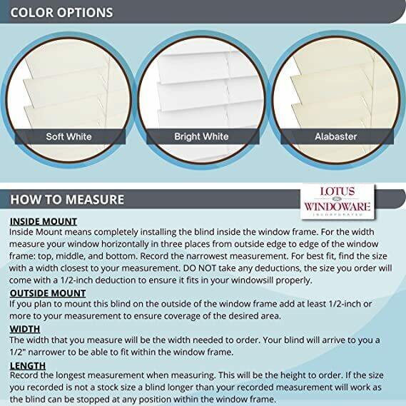 LOTUS & WINDOWARE Cordless 2-inchFaux Wood Blind 63" Wide x 36" Long,(Soft