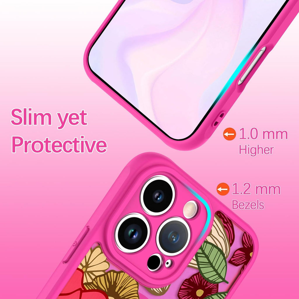 Wlxee Magnetic for iPhone 15 Pro Case Hot Pink Flower Floral Pattern [Compatible