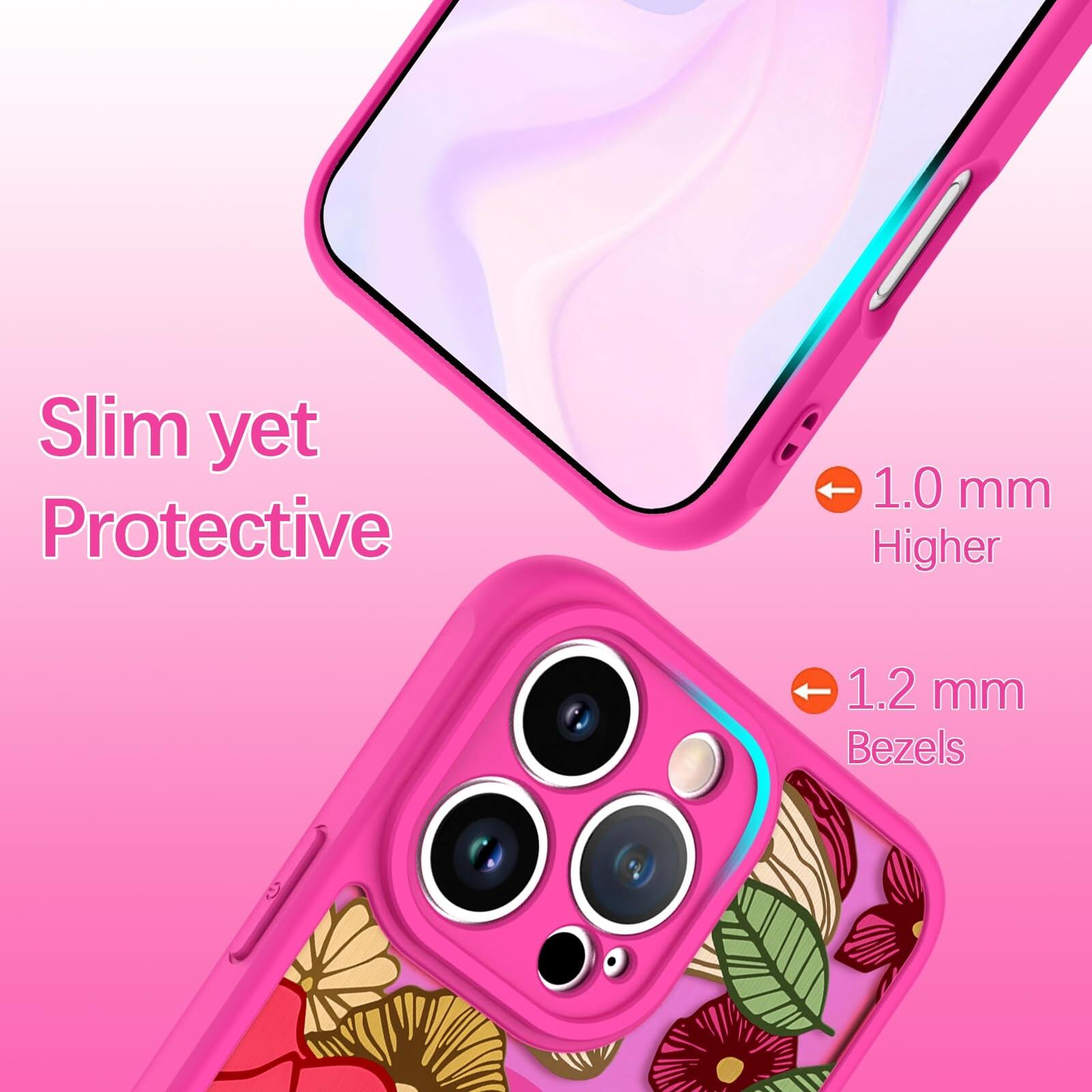 Wlxee Magnetic for iPhone 15 Pro Case Hot Pink Flower Floral Pattern [Compatible