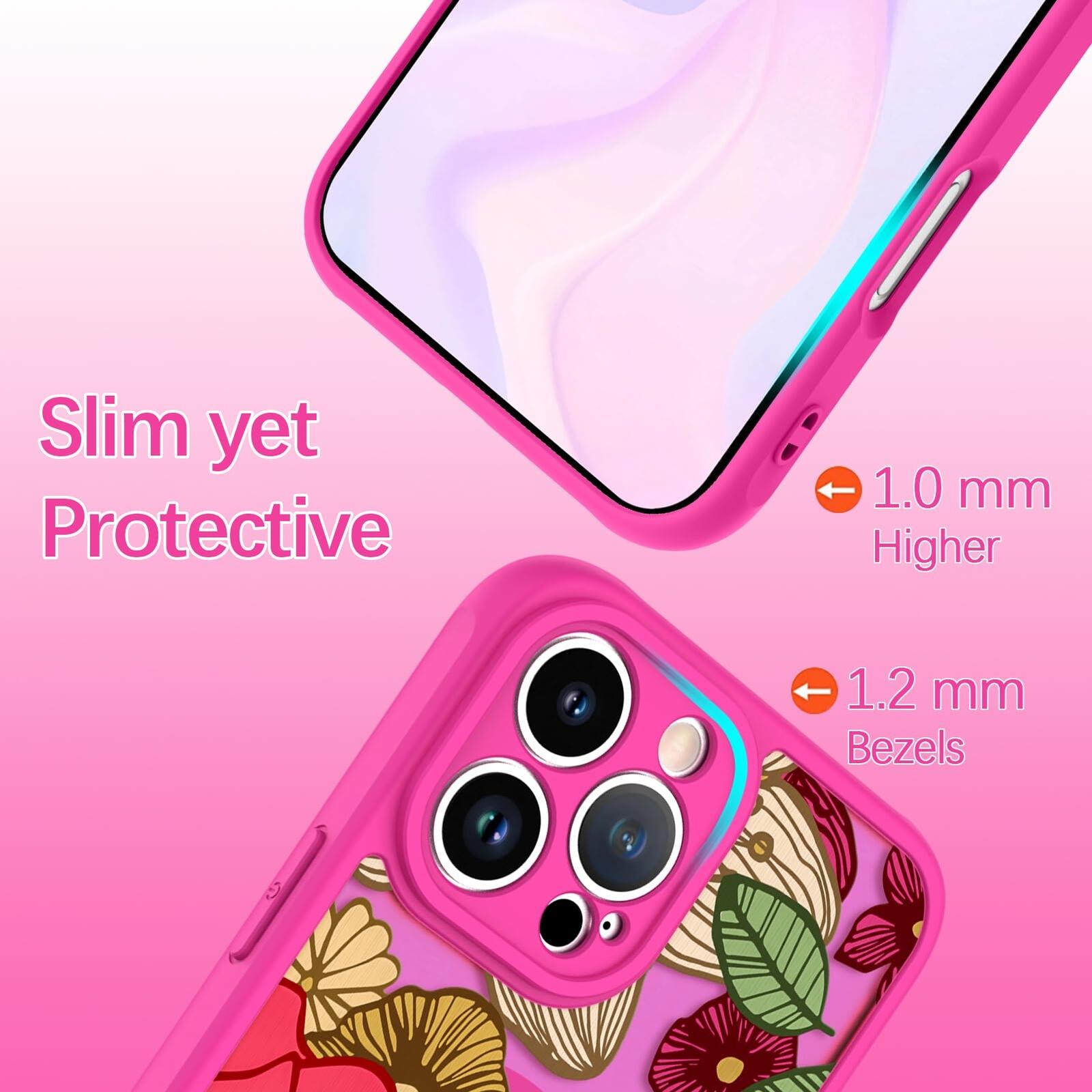 Wlxee Magnetic for iPhone 15 Pro Max Case Hot Pink Flower Floral Pattern