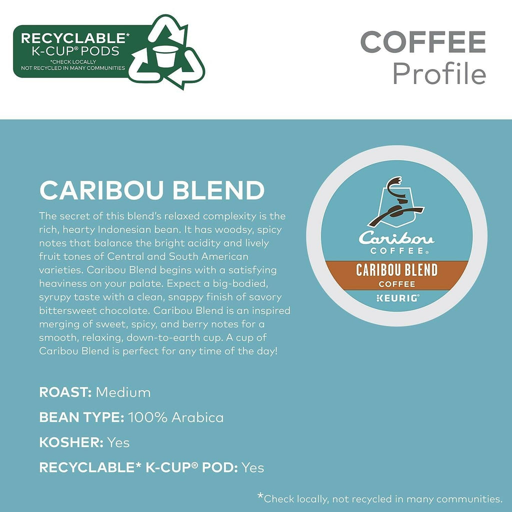 Caribou Coffee Caribou Blend, Single Serve Coffee K-Cup Pod, Medium Roast,