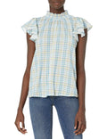 SUGARLIPS Women's Jeanie Plaid Mock Neck Blouse, Blue-Multi, Small
