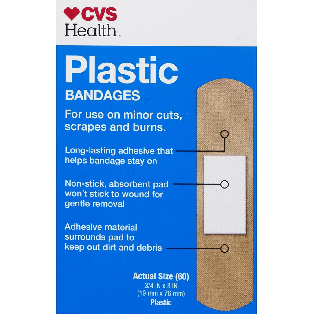 CVS Health Plastic One Size Bandages 3/4x3 in. 60CT