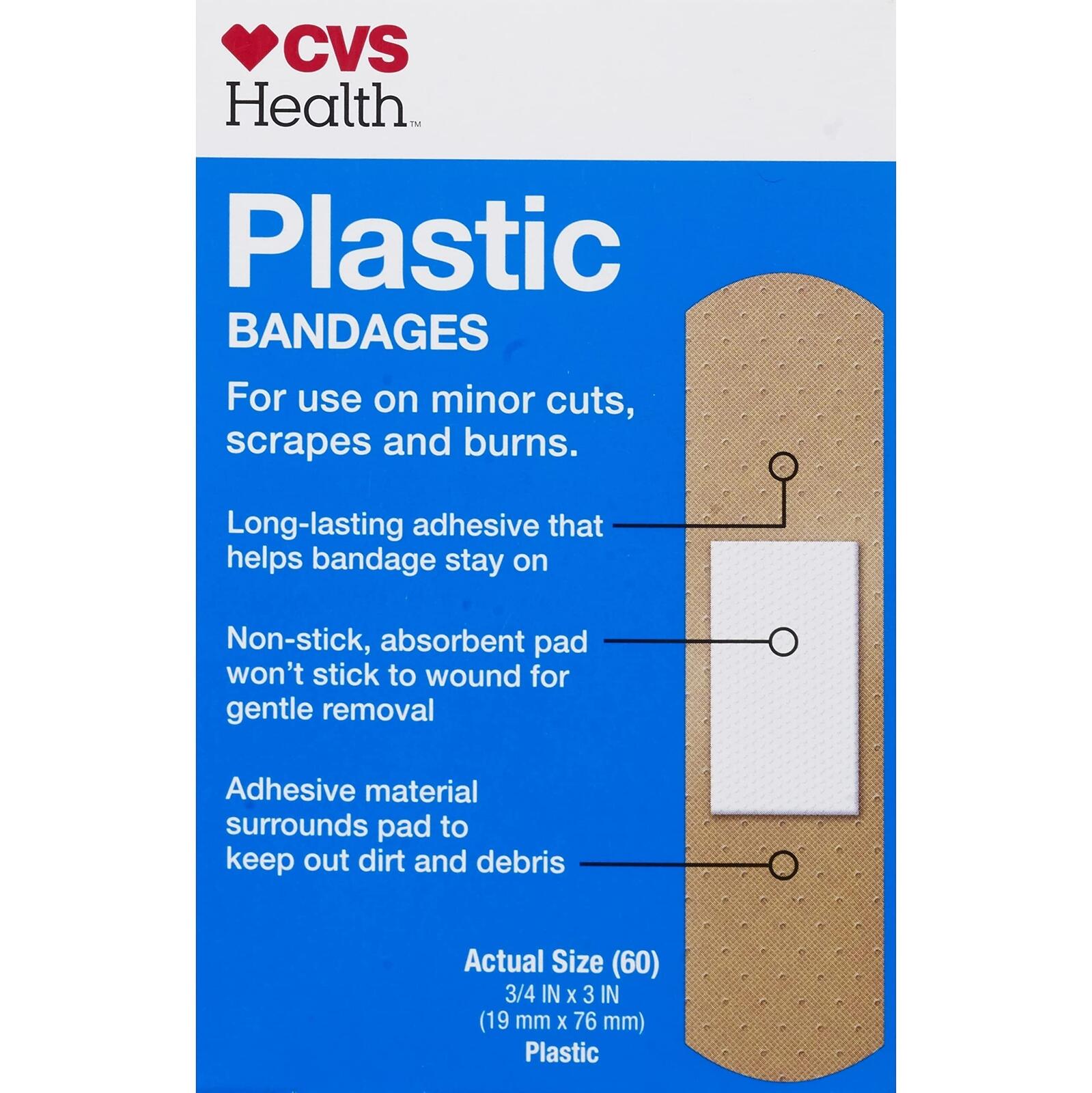 CVS Health Plastic One Size Bandages 3/4x3 in. 60CT