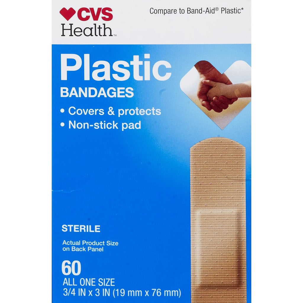 CVS Health Plastic One Size Bandages 3/4x3 in. 60CT