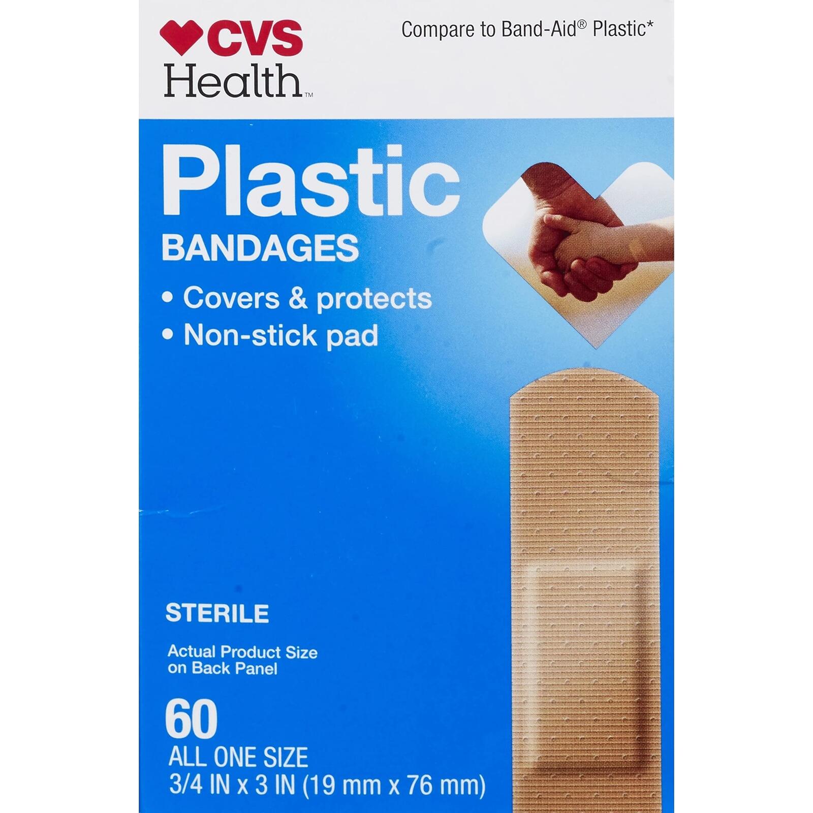 CVS Health Plastic One Size Bandages 3/4x3 in. 60CT