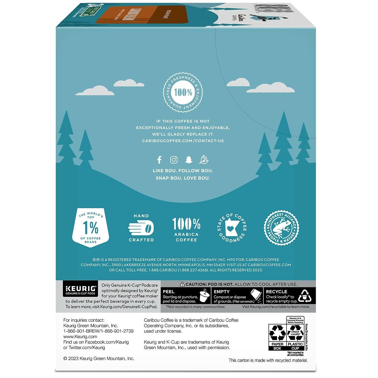 Caribou Coffee Caribou Blend, Single Serve Coffee K-Cup Pod, Medium Roast,