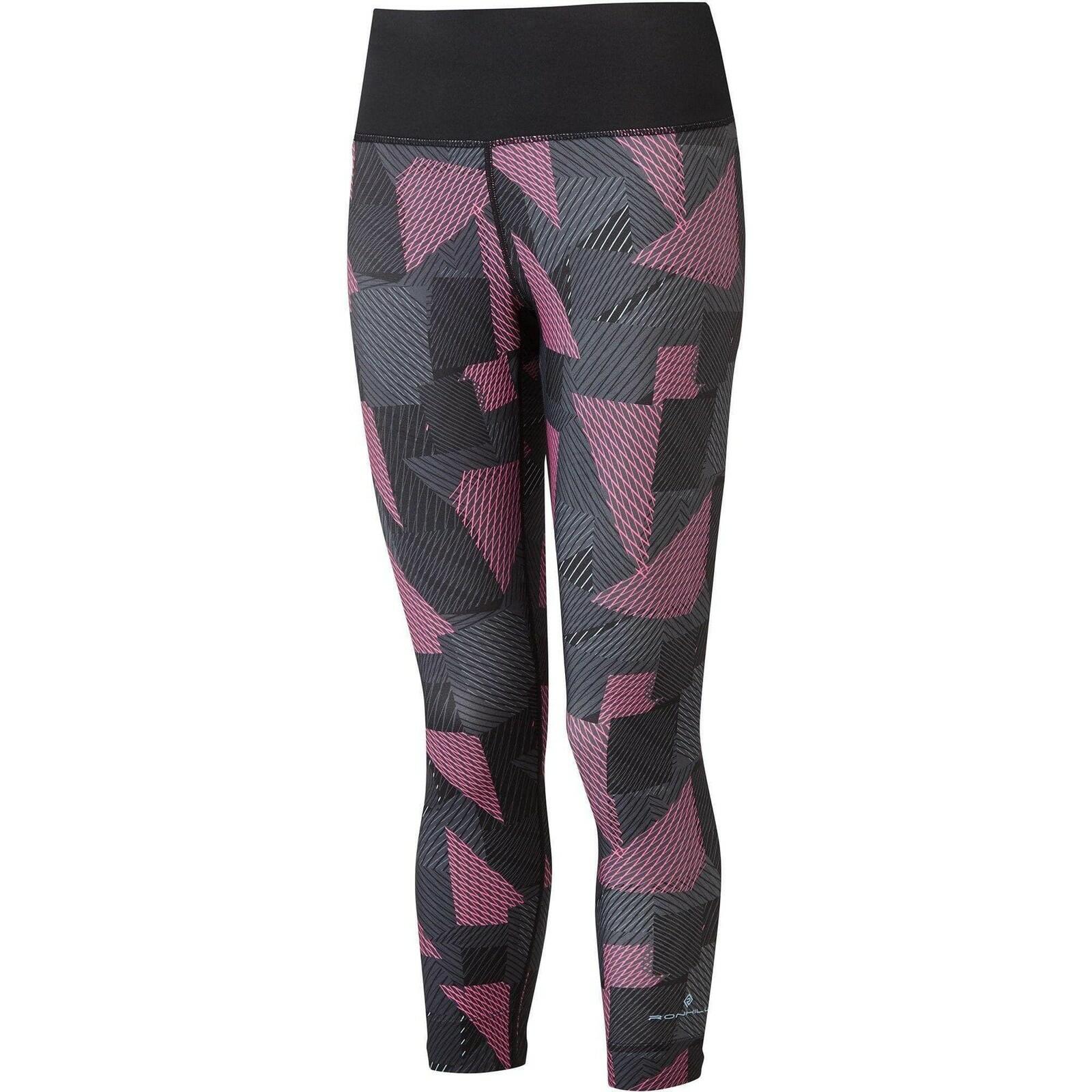 Ronhill Womens Life Crop Tight, Black/HotPink Laser, 12