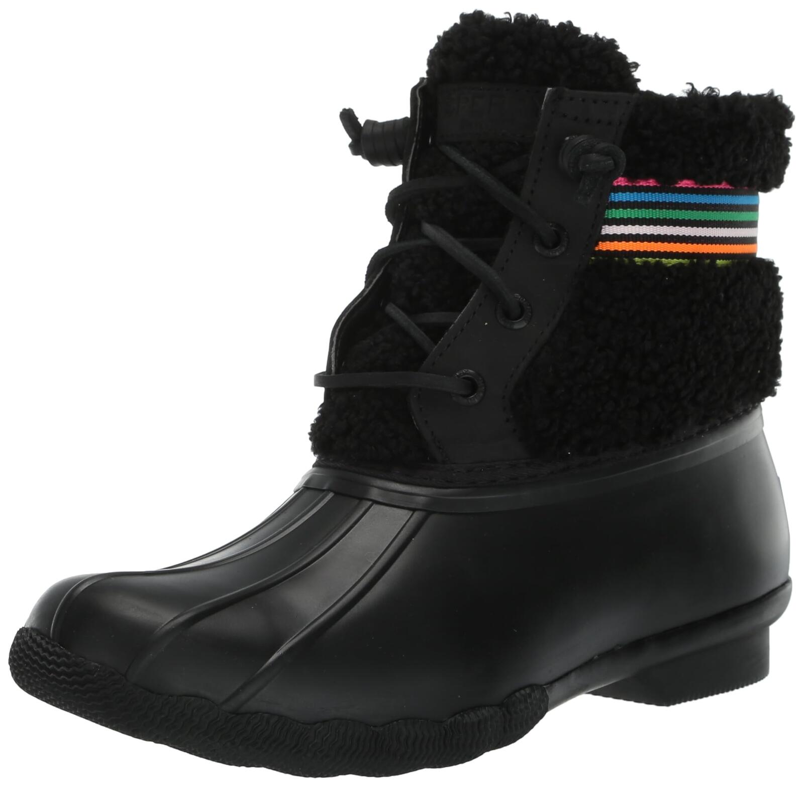Sperry Women's Saltwater Sherpa Rain Boot, Rainbow Black, 6