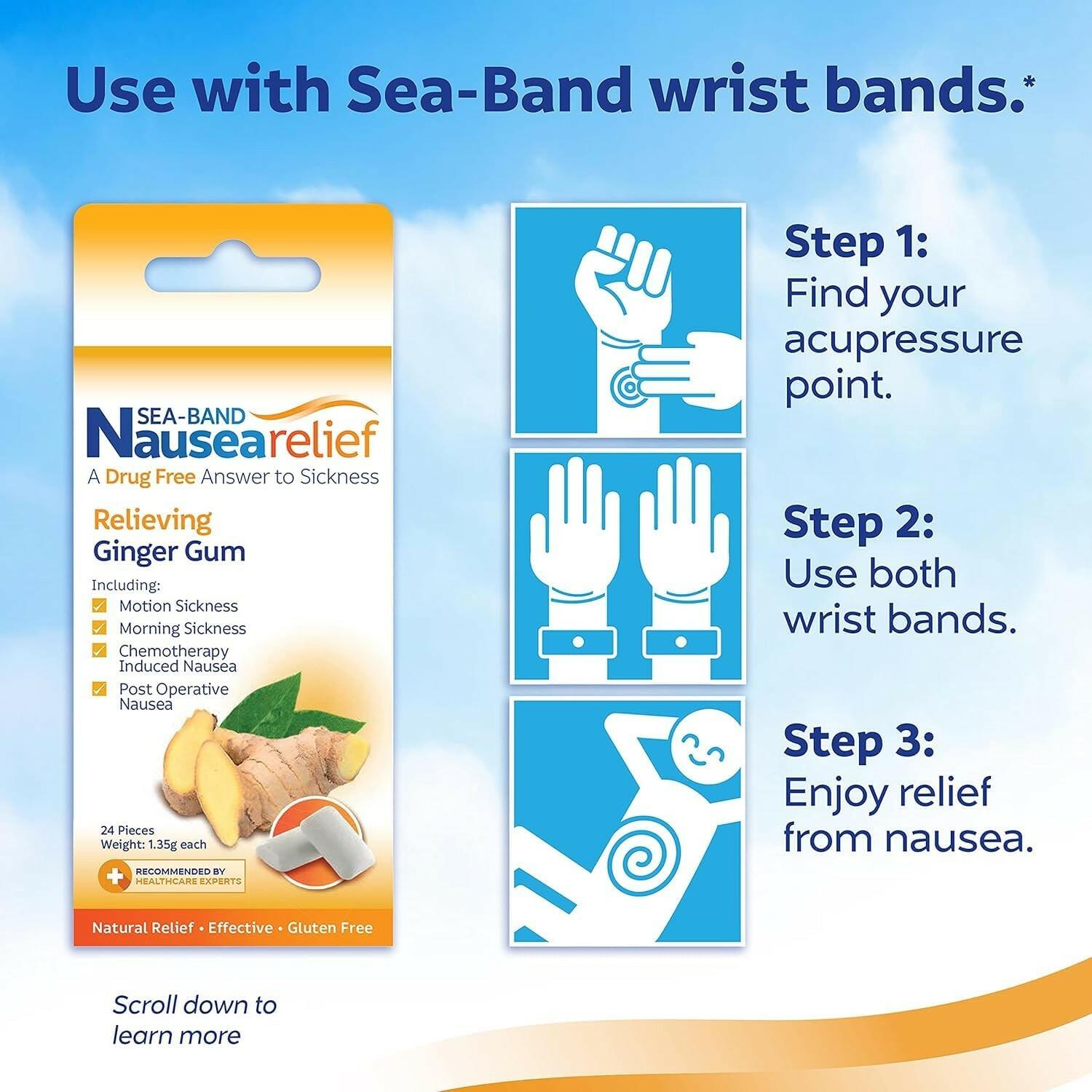 Sea-Band Anti-Nausea Ginger Gum 24 (2 Pack)