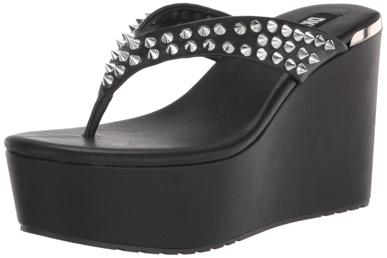 DKNY Women's Tina Stud Platform Wedge Sandal, Black, 9