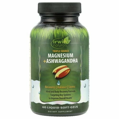 Irwin Naturals Triple Source Magnesium + Ashwagandha  60 Liquid Soft-Gels