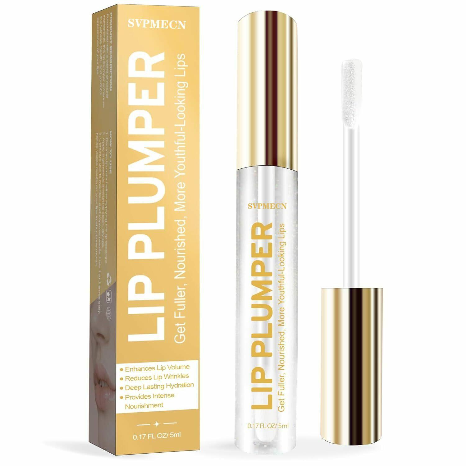 SVPMECN Lip Plumper Gloss，Clear Plumping Lip Gloss ，Plump & Glow Lip Plumper -
