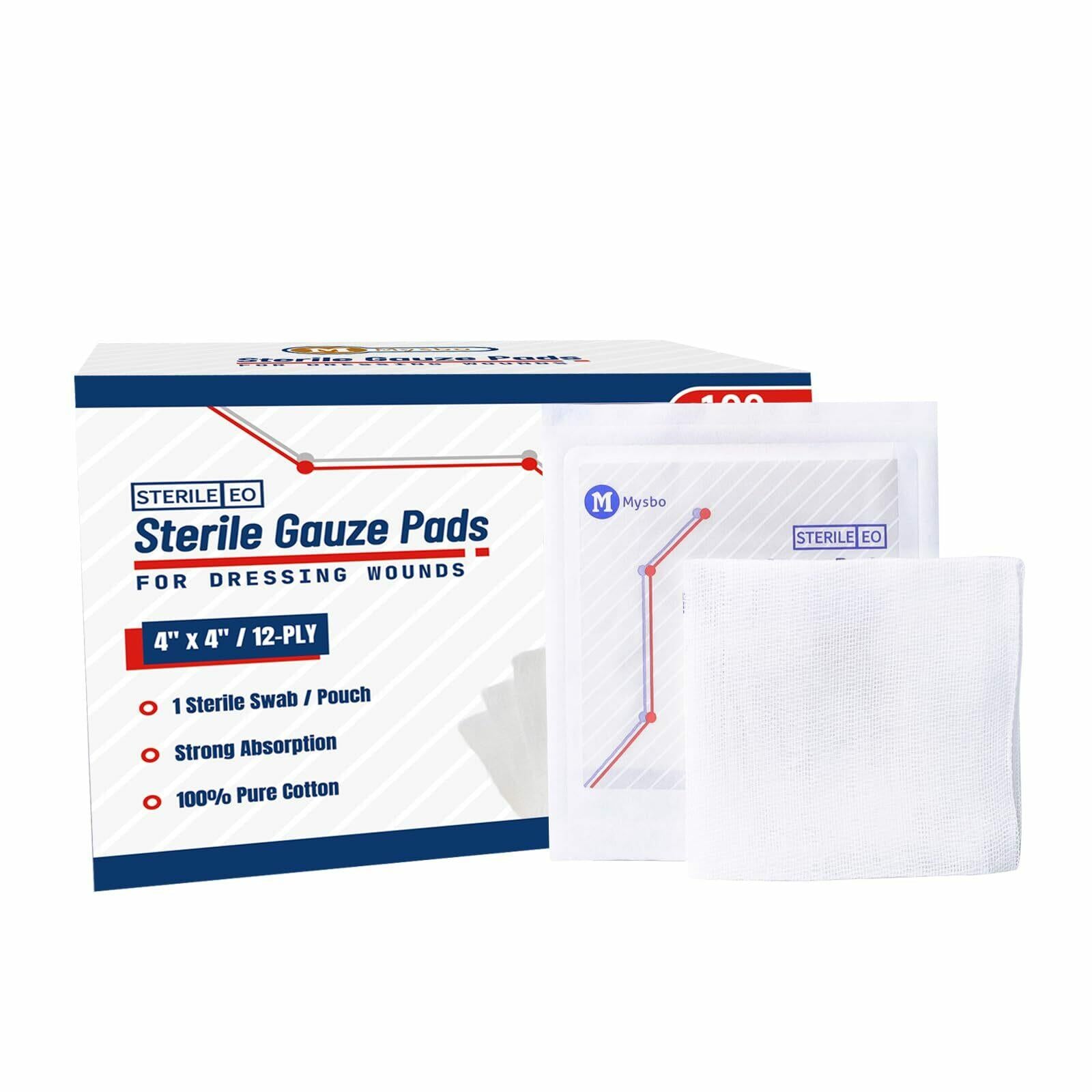 First Aid Sterile Woven Gauze Pads 4” x 4” for Wound Dressing|Pack of