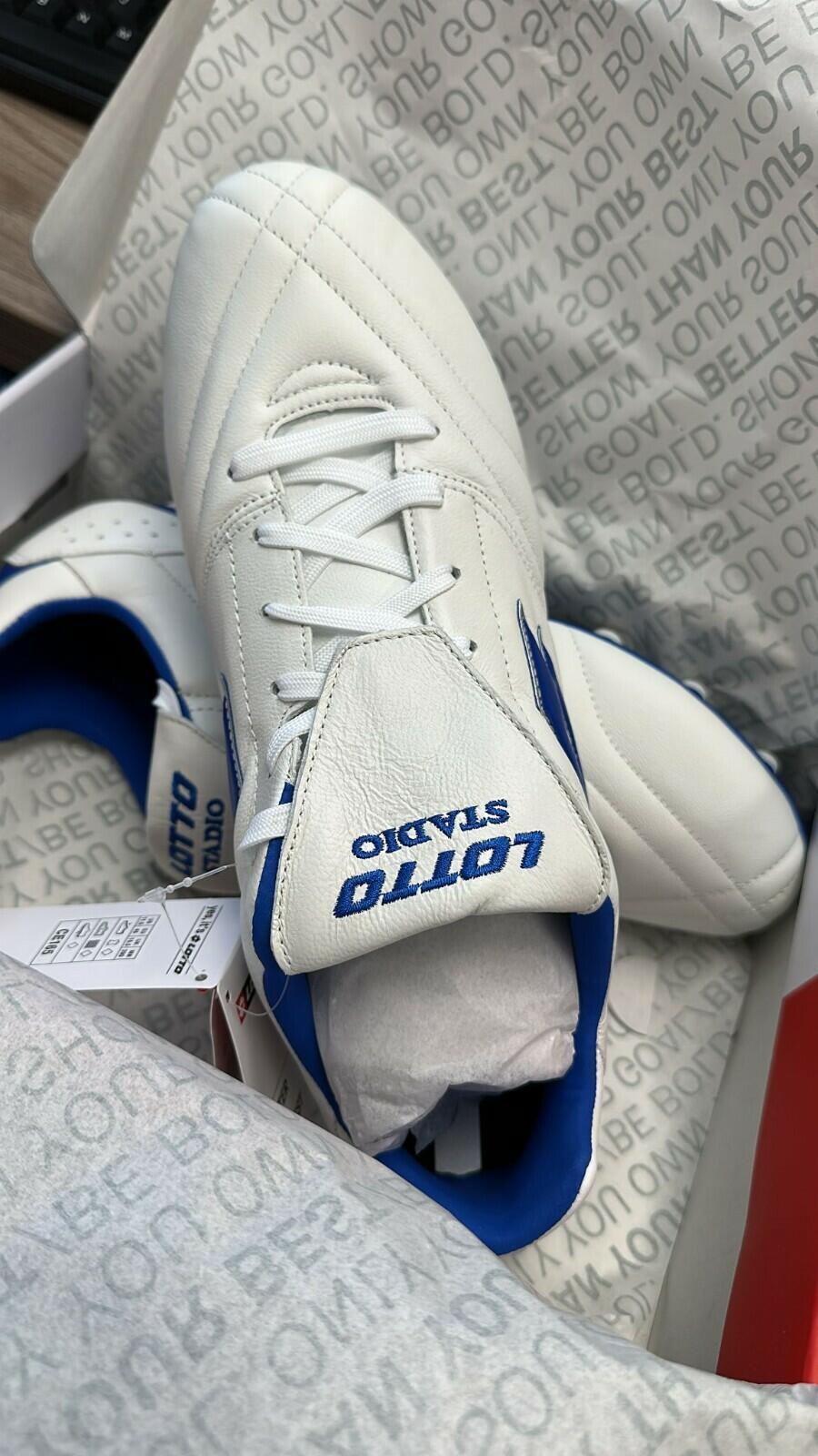 Lotto Stadio 200 III FG Soccer Cleats Size 8.5 White Blue K Leather Forefoot
