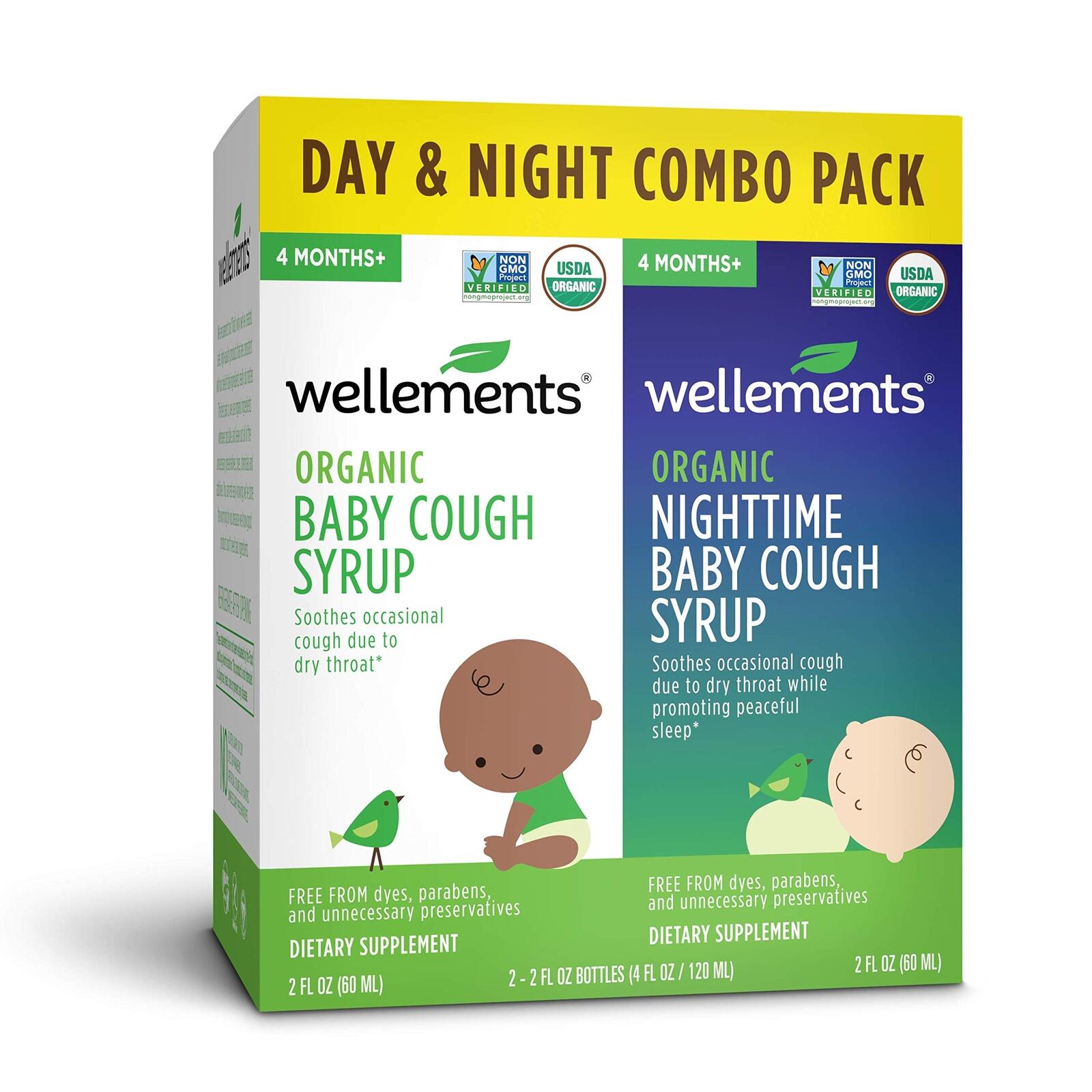 Wellements Organic Baby Cough Syrup Day & Night Value Combo Pack | Daytime &