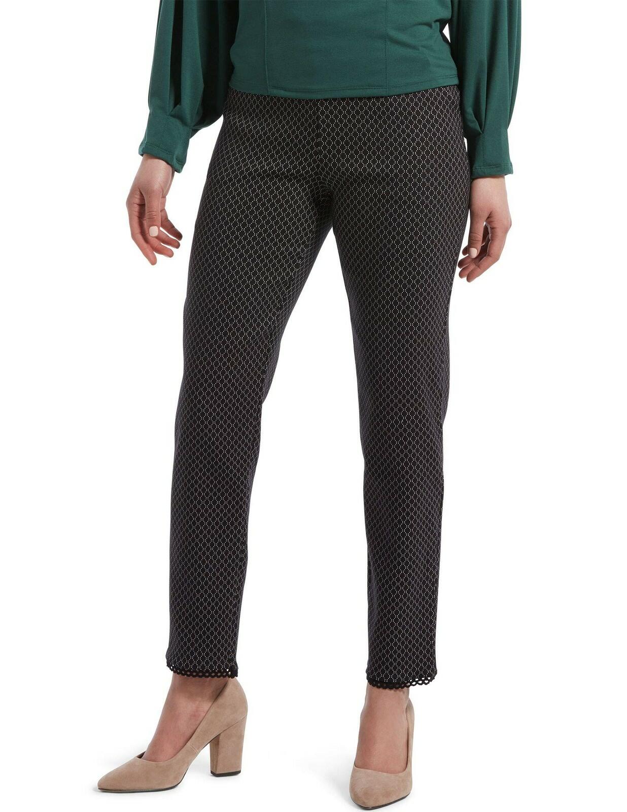HUE Women's Chrochet Hem Jacquard Straight Leggings, Black, X-Small