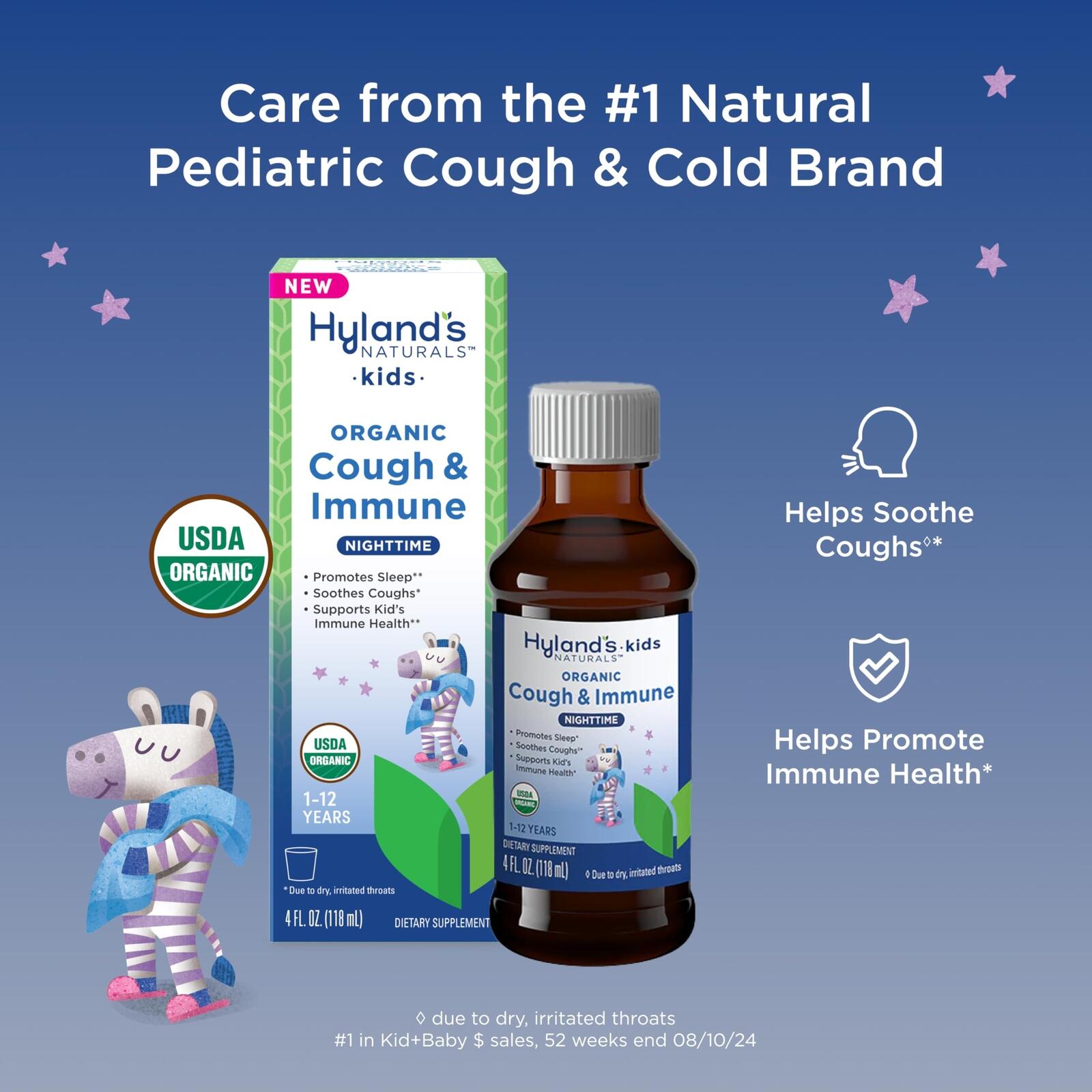 Hyland's Kids Nighttime Organic Cough Syrup and Immune Support with Agave,