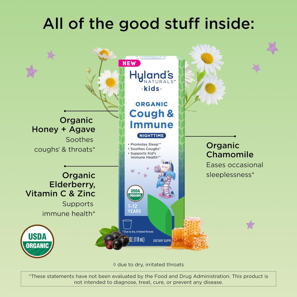 Hyland's Kids Nighttime Organic Cough Syrup and Immune Support with Agave,