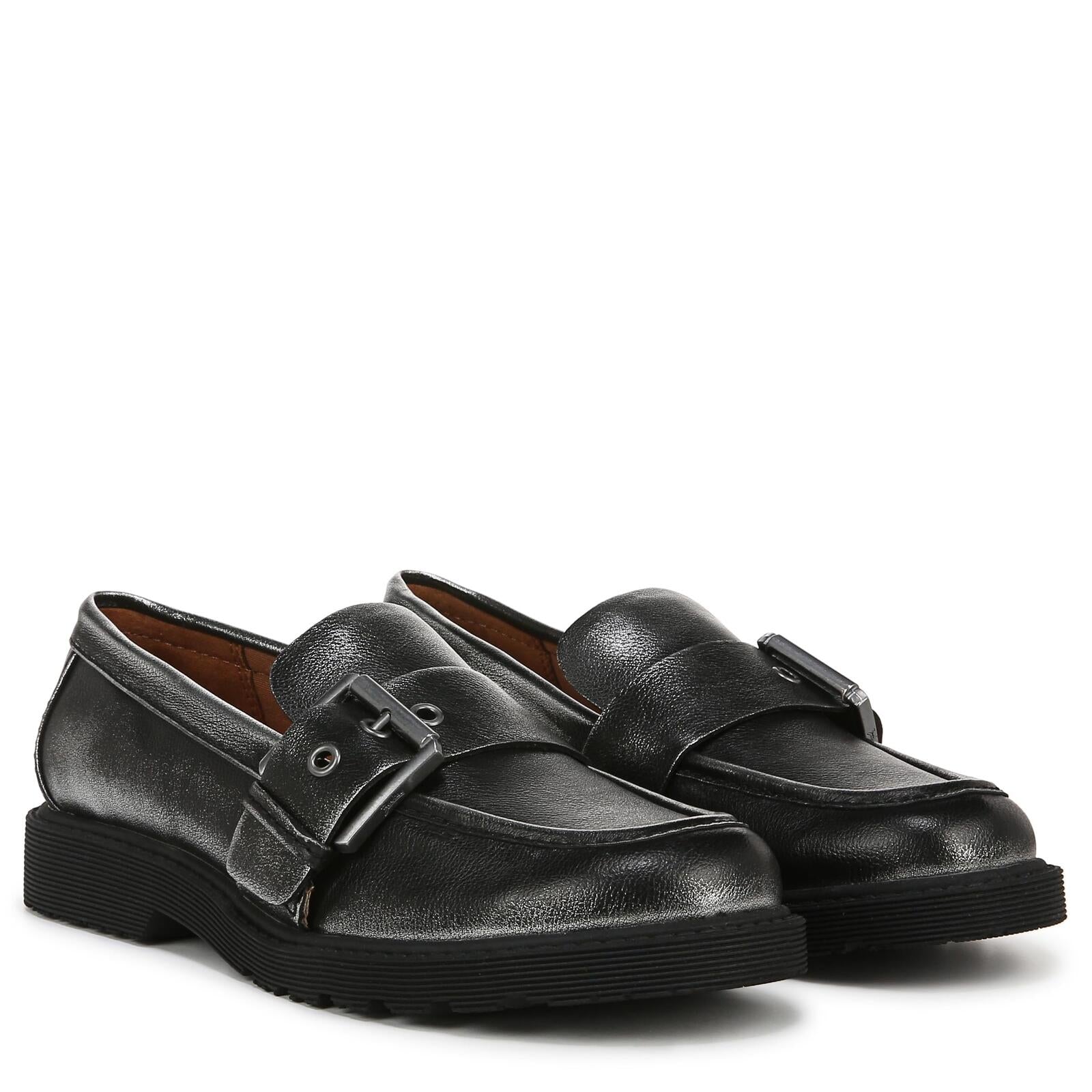 ZODIAC Womens Renee Slip On Buckle Loafer Black/Silver 11 M