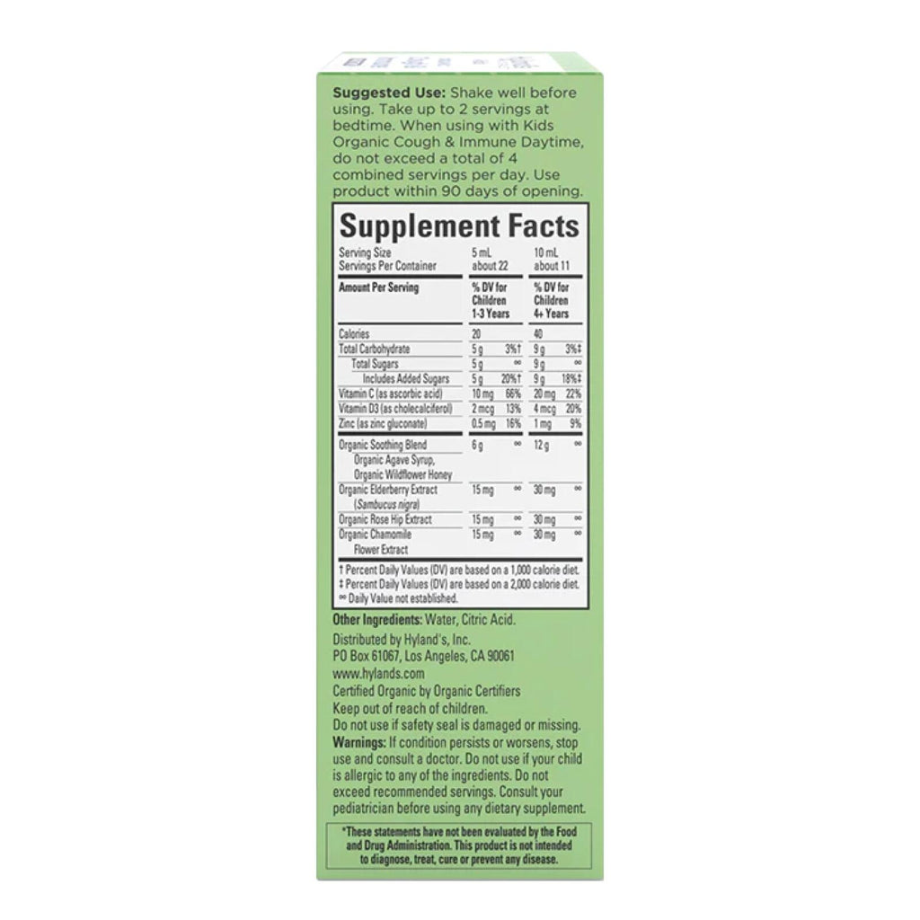 Hyland's Kids Nighttime Organic Cough Syrup and Immune Support with Agave,