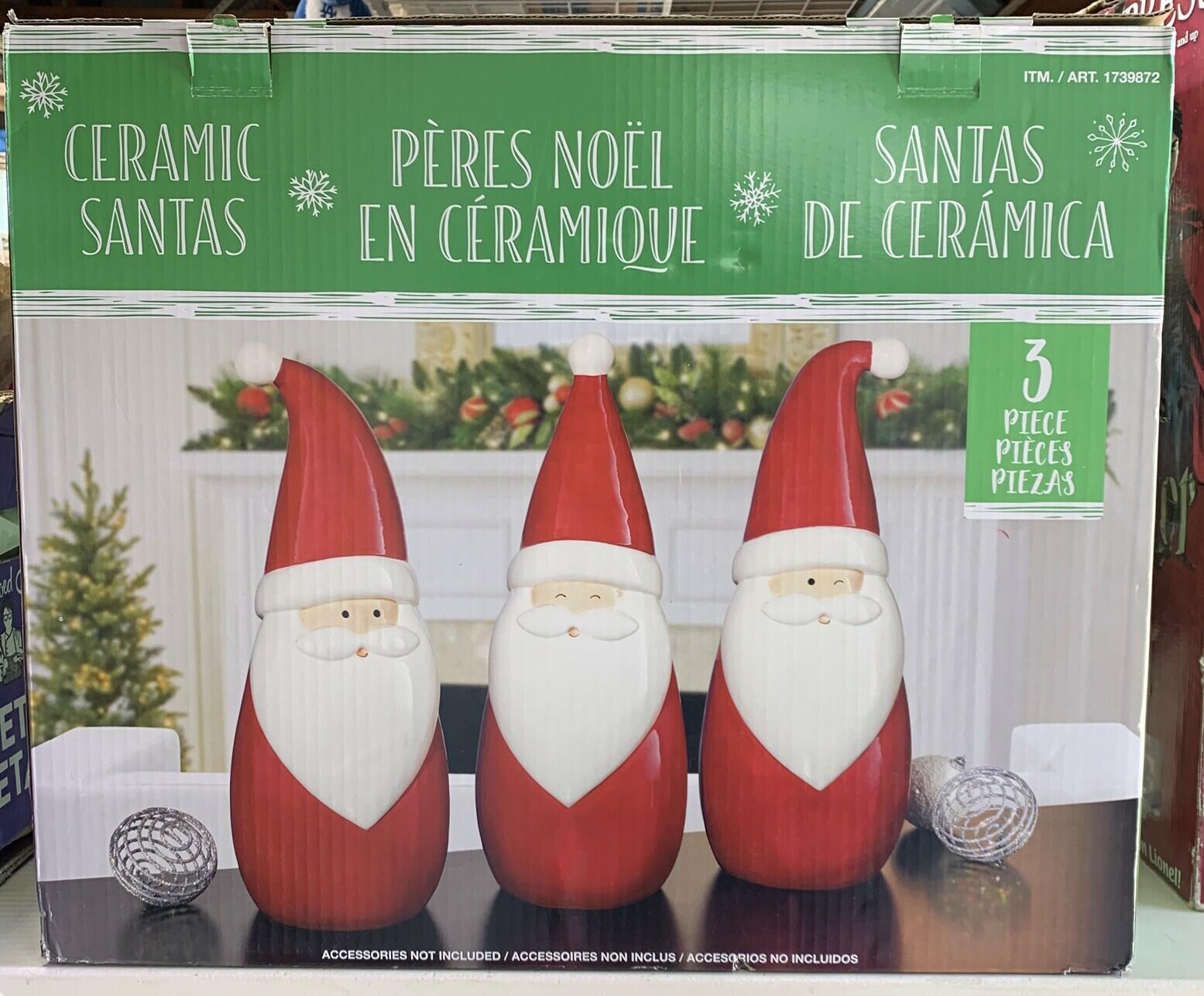 Set of 3 Ceramic Santa’s ~ Holiday Red Santa’s ~ 15.83” H ~ Hand Painted ~ NEW