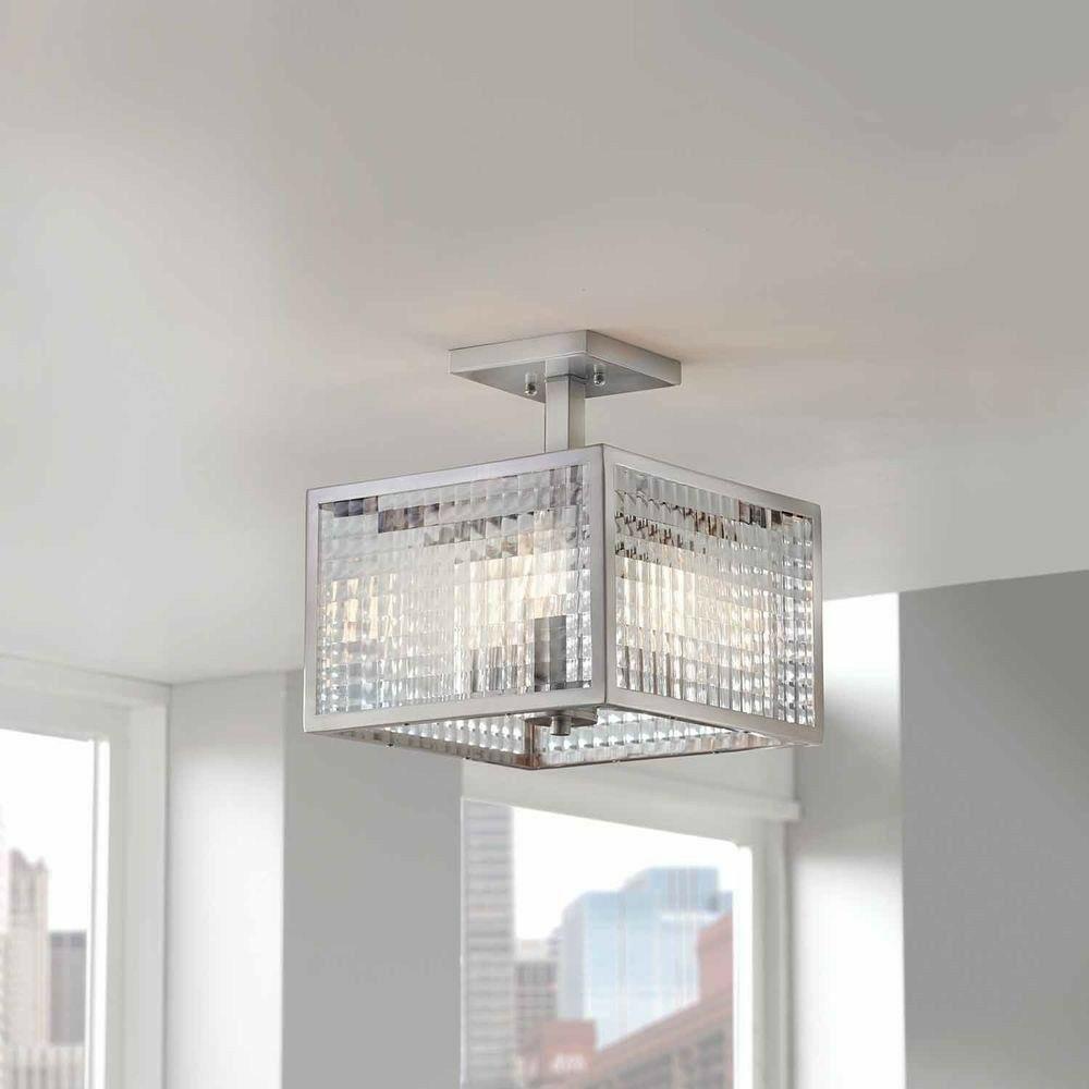 Home Decorators Collection 3-Light Brushed Nickel Semi-Flush Mount Light with