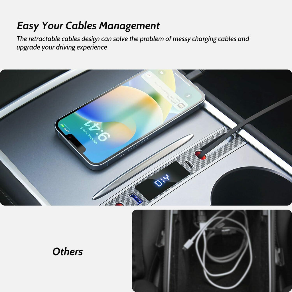MOWLICAS New OEM Design for Tesla USB Hub (White), with Retractable Cables is
