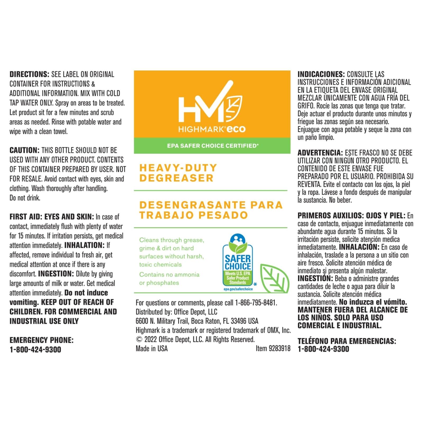 Highmark® ECO Heavy-Duty Degreaser Concentrate, 2 Liters